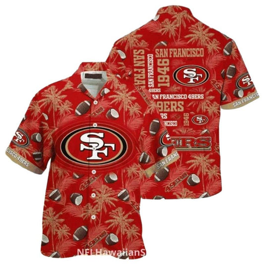 49ers Logo And Coconut Palm Tree Pattern Hawaiian Shirt - Moonbestprint