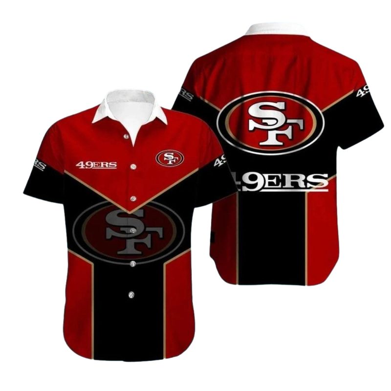 49ers Logo Classic Black And Red Design Hawaiian Shirt - Moonbestprint