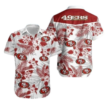 49ers Logo White And Red Floral Palm Pattern Hawaiian Shirt - Moonbestprint
