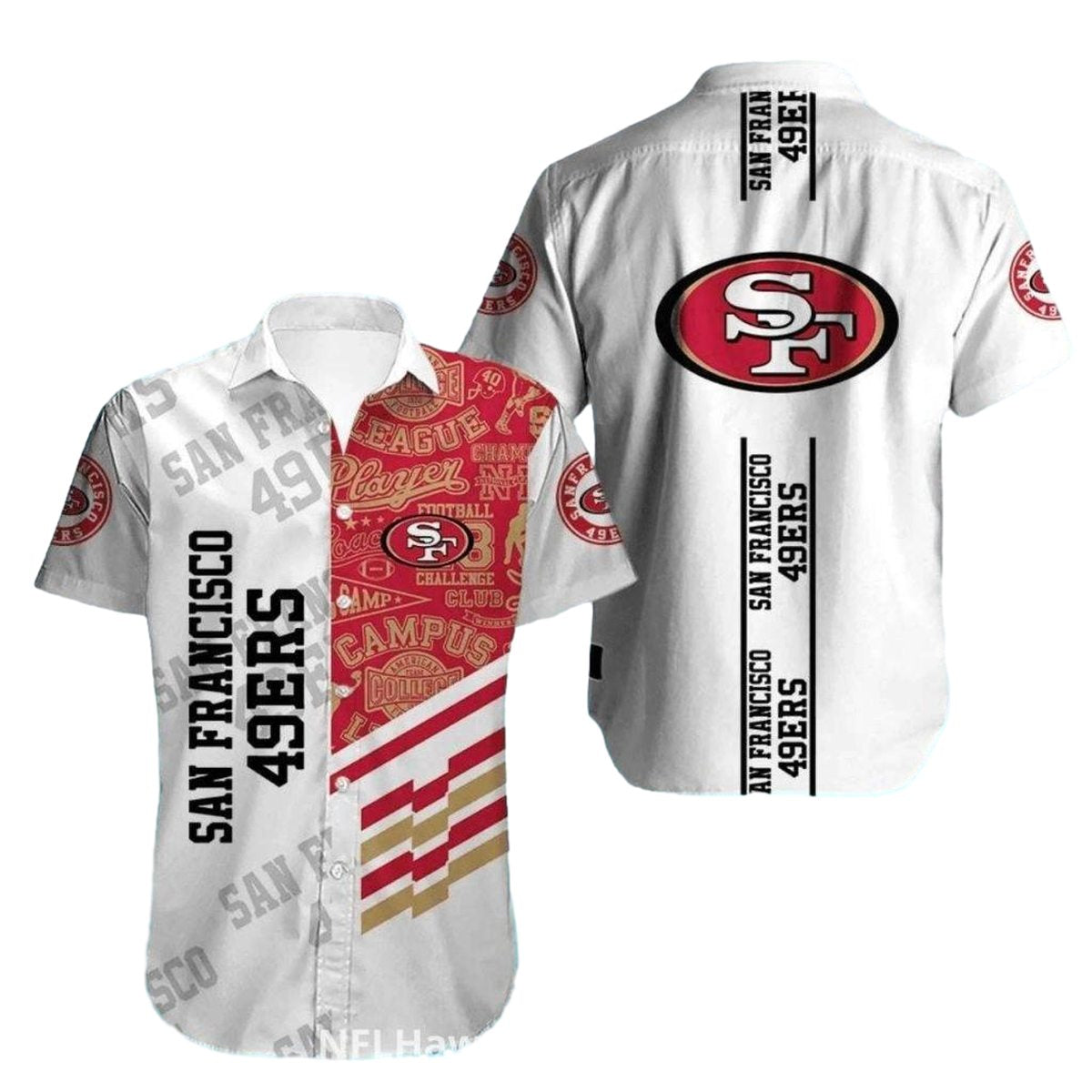 49ers Logo White And Red Vintage Hawaiian Shirt - Moonbestprint