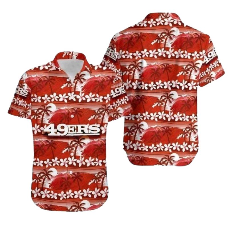 49ers Logo With Coconut Tree And Retro Football Graphics Hawaiian Shirt - Moonbestprint