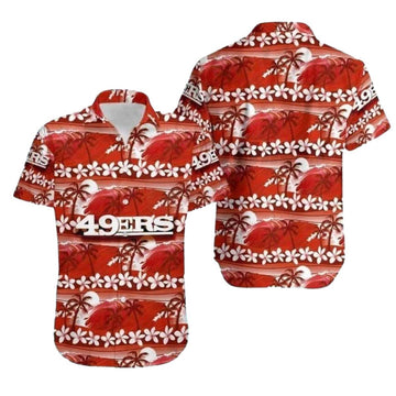 49ers Logo With Coconut Tree And Retro Football Graphics Hawaiian Shirt - Moonbestprint