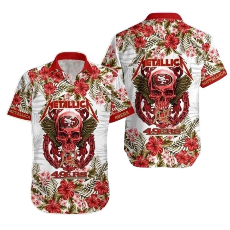 49ers Metal Skull And Floral Hawaiian Shirt - Moonbestprint