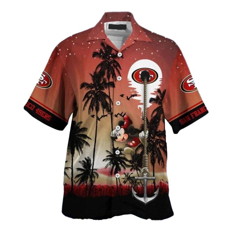 49ers Mickeu Mouse Sunset Anchor Tropical Scene Hawaiian Shirt - Moonbestprint