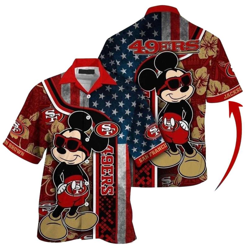 49ers Mickey Mouse American Flag Tropical Hawaiian Shirt - Moonbestprint