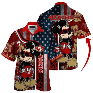 49ers Mickey Mouse American Flag Tropical Hawaiian Shirt - Moonbestprint