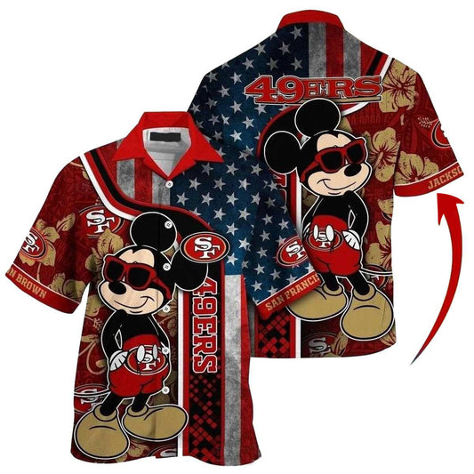 49ers Mickey Mouse American Flag Tropical Hawaiian Shirt - Moonbestprint