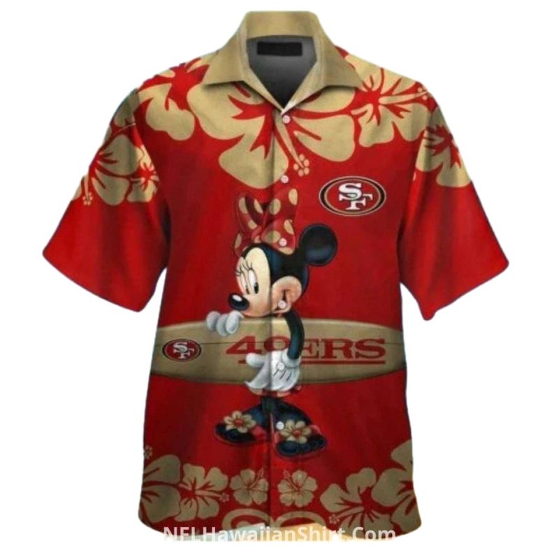 49ers Minnie Mouse Surfing Floral Red Design Hawaiian Shirt - Moonbestprint