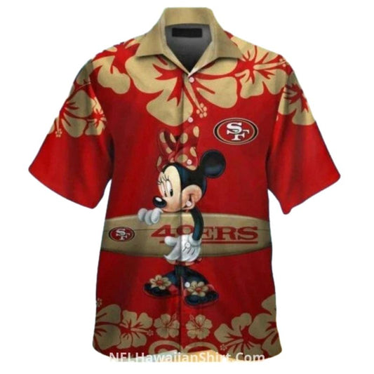 49ers Minnie Mouse Surfing Floral Red Design Hawaiian Shirt - Moonbestprint