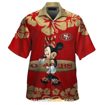 49ers Minnie Mouse Surfing Floral Red Design Hawaiian Shirt - Moonbestprint