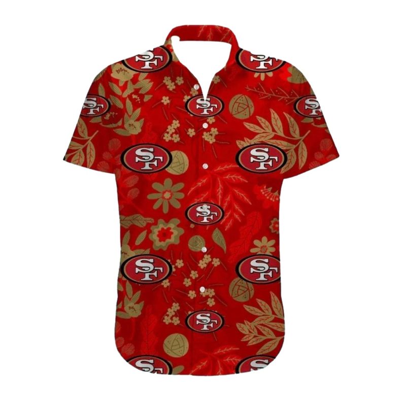 49ers Red And Gold Floral Pattern Hawaiian Shirt - Moonbestprint
