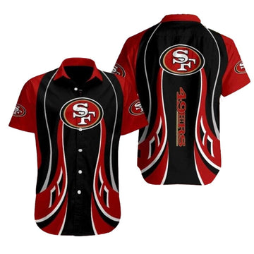 49ers Sleek Swirl Black And Red Hawaiian Shirt - Moonbestprint