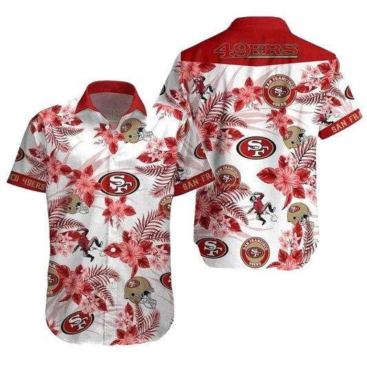 49ers Tropical Paradise Red White Floral Hawaiian Shirt - Moonbestprint