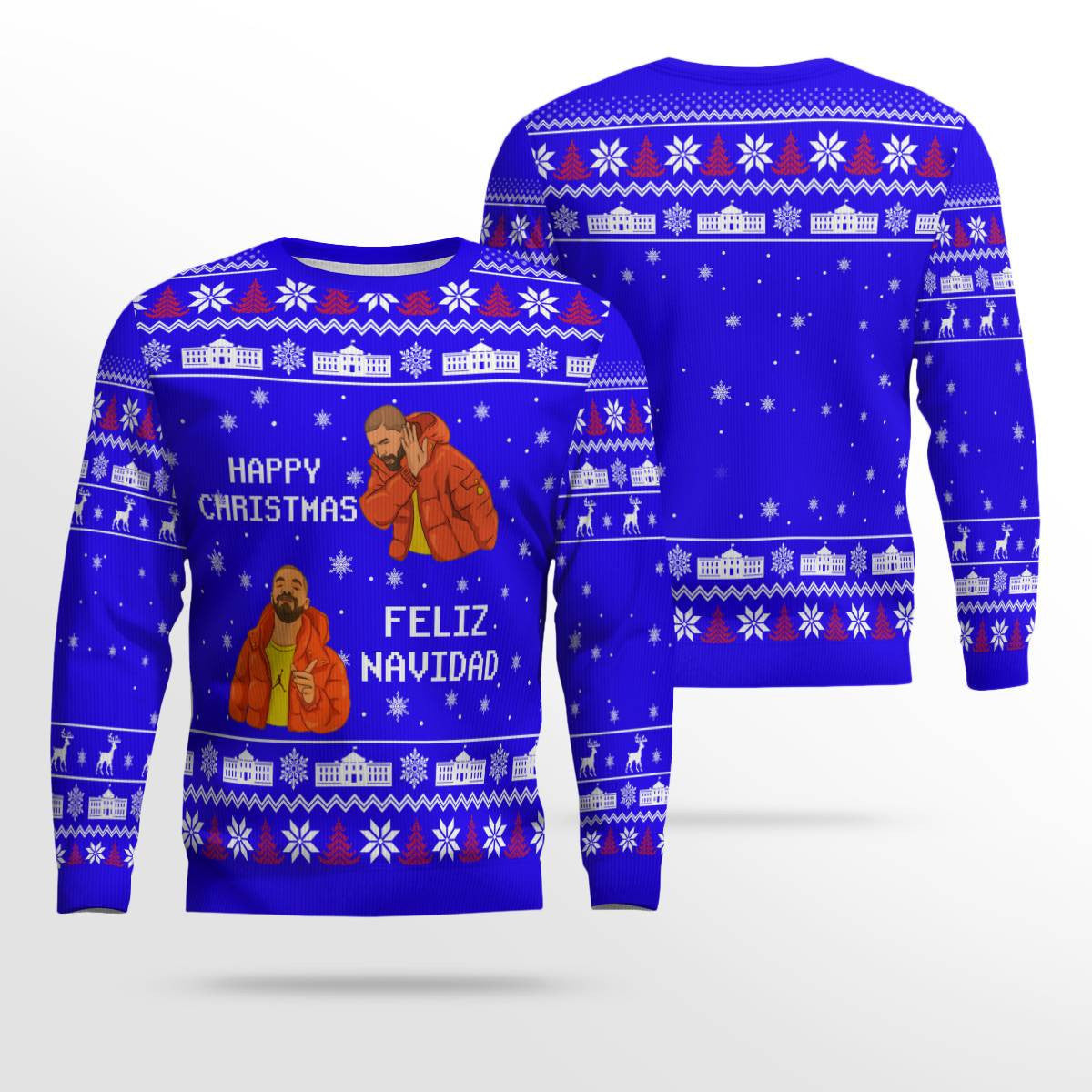 Meme Happy Christmas Feliz Navidad Christmas Ugly Sweater Blue – Moonbestprint