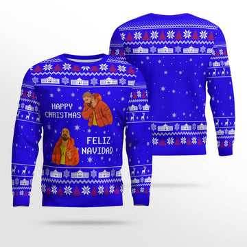 Meme Happy Christmas Feliz Navidad Christmas Ugly Sweater Blue – Moonbestprint