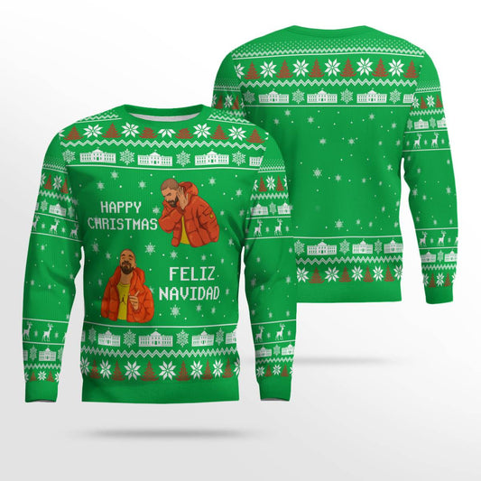 Meme Happy Christmas Feliz Navidad Christmas Ugly Sweater Green – Moonbestprint