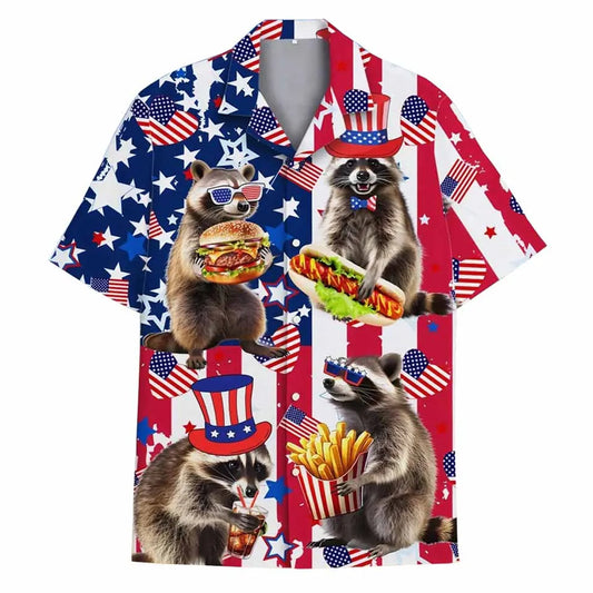 4th of July Raccoon Hawaiian Shirt – Moonbestprint