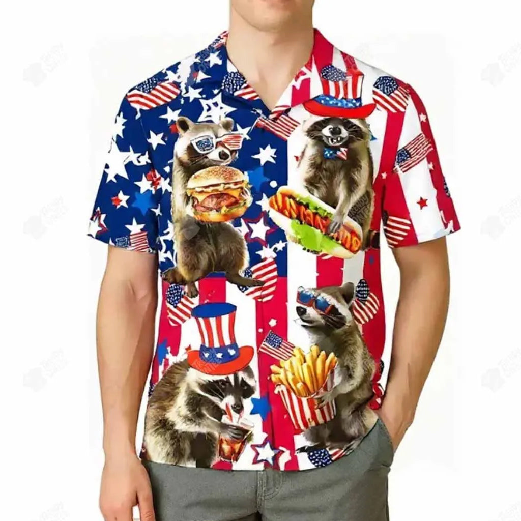4th of July Raccoon Hawaiian Shirt – Moonbestprint