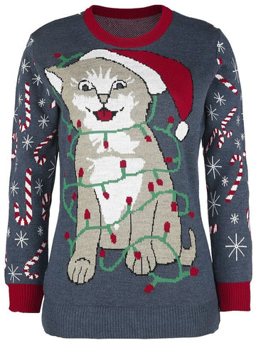 Cat Wrapped In Lights Ugly Christmas Sweater – Moonbestprint