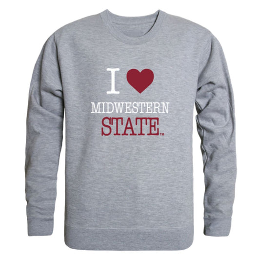 I Love Midwestern State University Mustangs Fleece Crewneck Pullover Sweatshirt