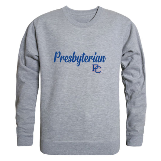 Presbyterian College Blue Hose Script Fleece Crewneck Pullover Sweatshirt