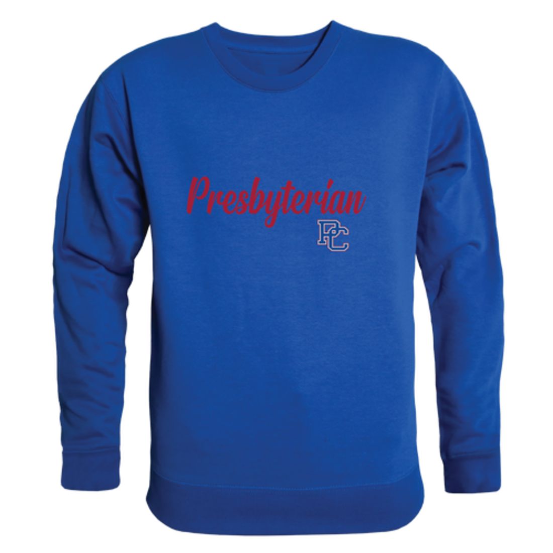 Presbyterian College Blue Hose Script Fleece Crewneck Pullover Sweatshirt