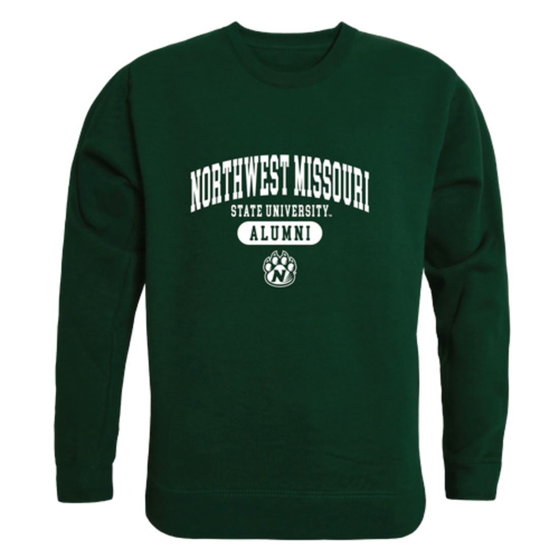 NW Northwest Missouri State University Bearcat Alumni Fleece Crewneck Pullover Sweatshirt Forest