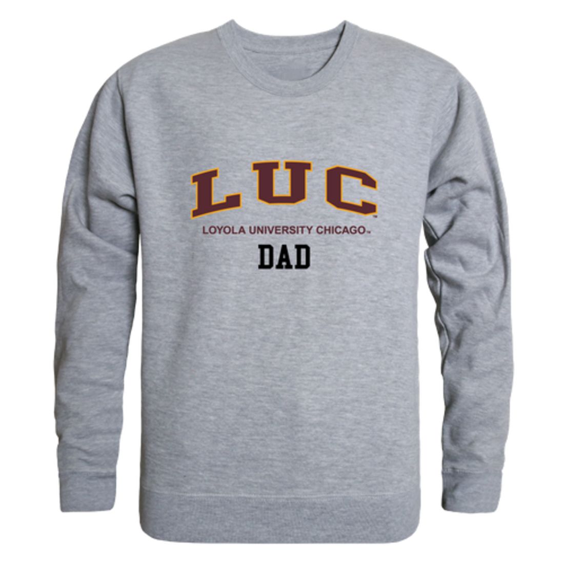 LUC Loyola University Chicago Ramblers Dad Fleece Crewneck Pullover Sweatshirt Heather Grey