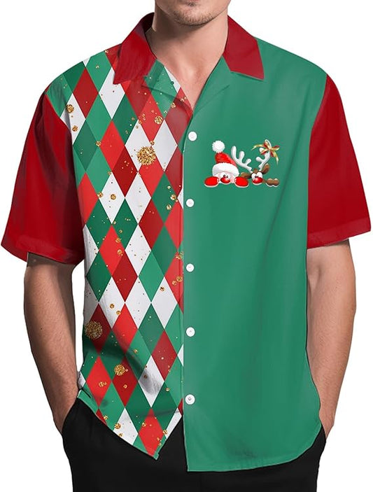 2025 Christmas Simple Reindeer and Santa Hat Hawaiian Shirt – Moonbestprint