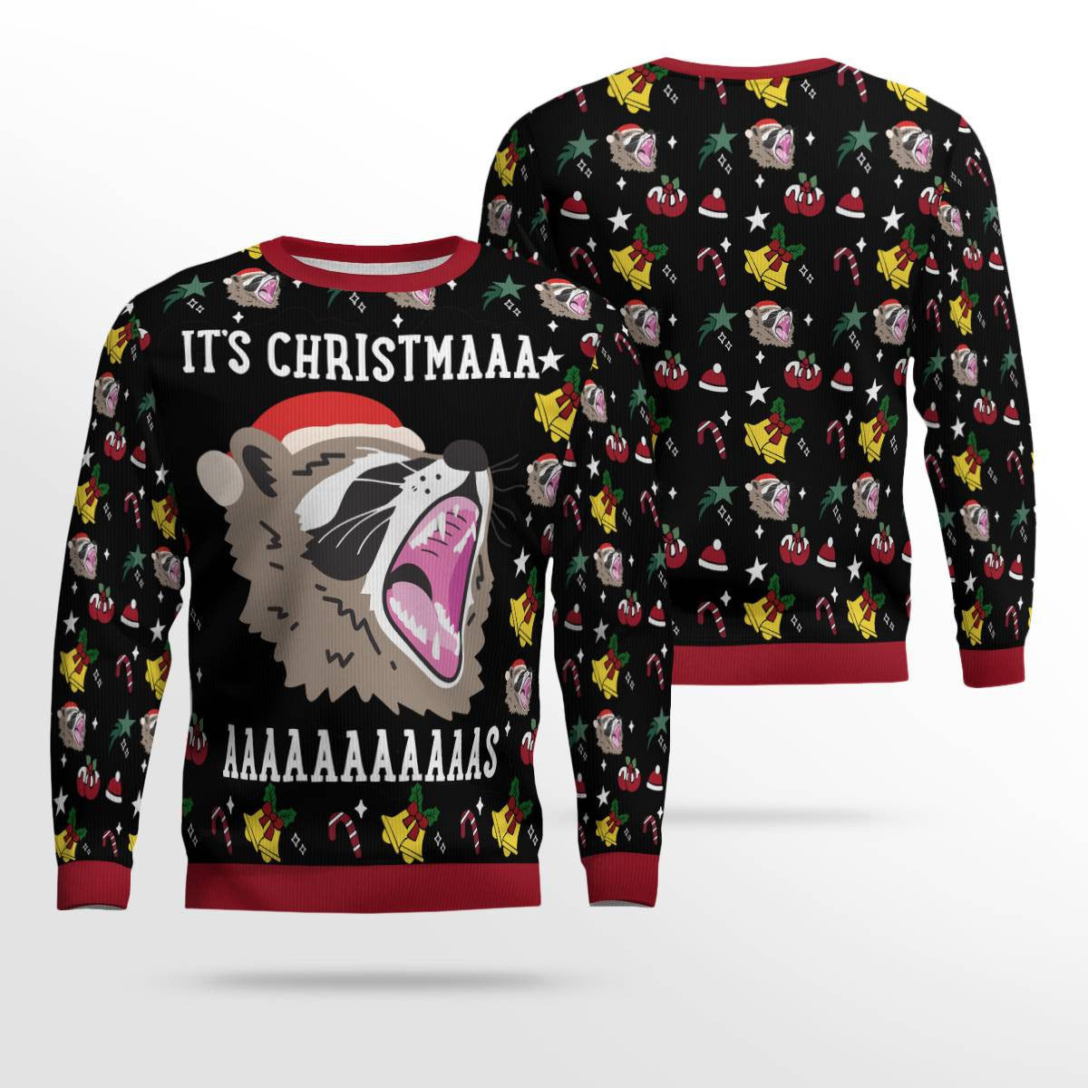 Raccoon It's Christmas Ugly Christmas Sweater Black – Moonbestprint