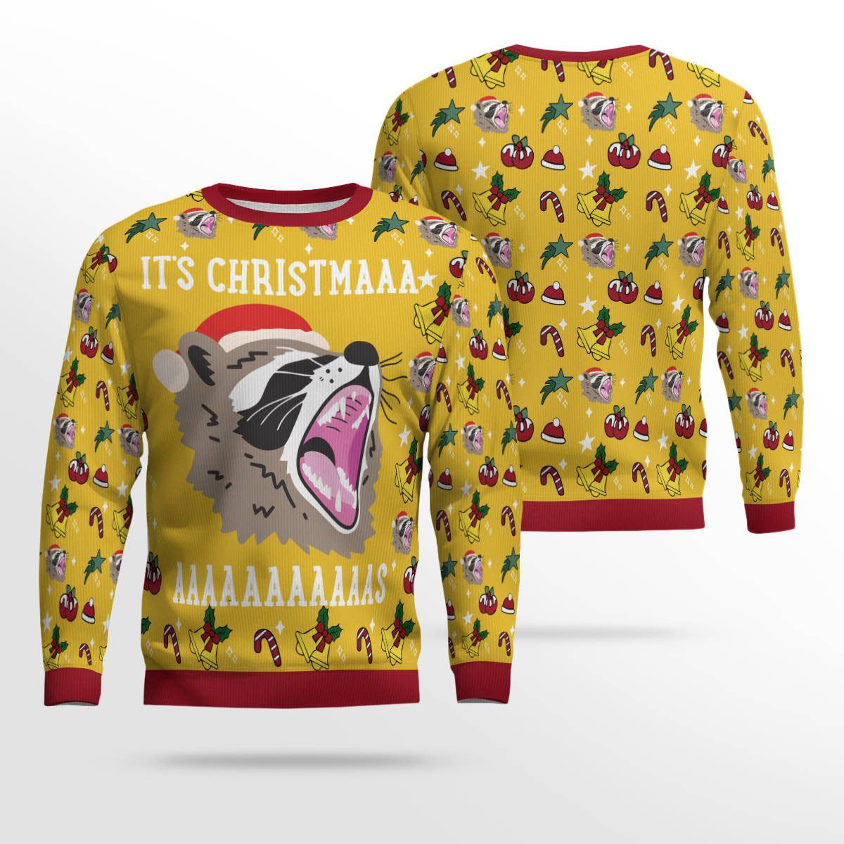 Raccoon It's Christmas Ugly Christmas Sweater Gold Metallic – Moonbestprint