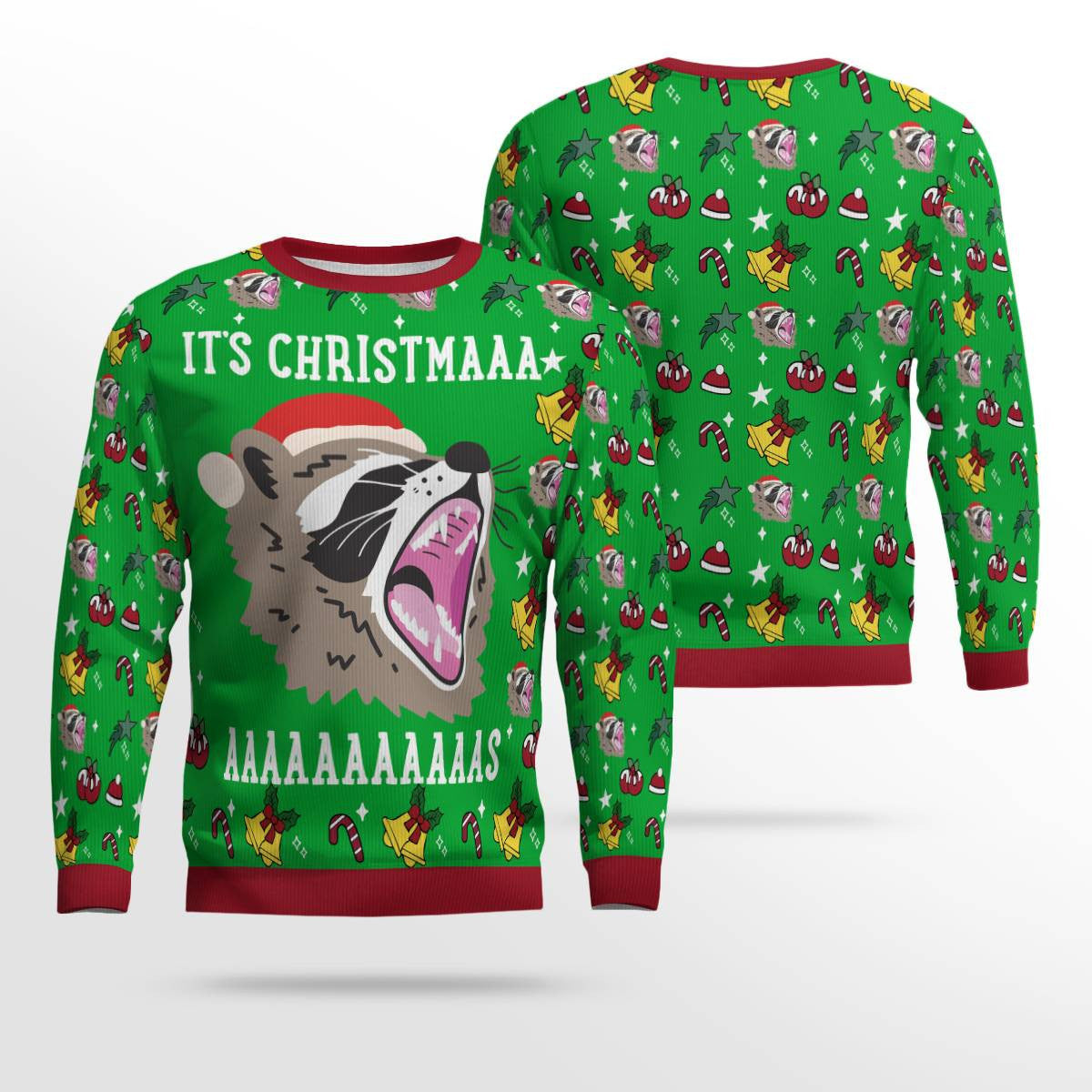 Raccoon It's Christmas Ugly Christmas Sweater Green – Moonbestprint
