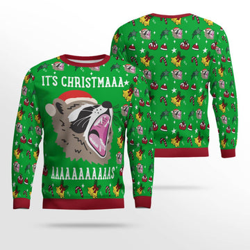 Raccoon It's Christmas Ugly Christmas Sweater Green – Moonbestprint