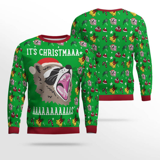 Raccoon It's Christmas Ugly Christmas Sweater Green – Moonbestprint