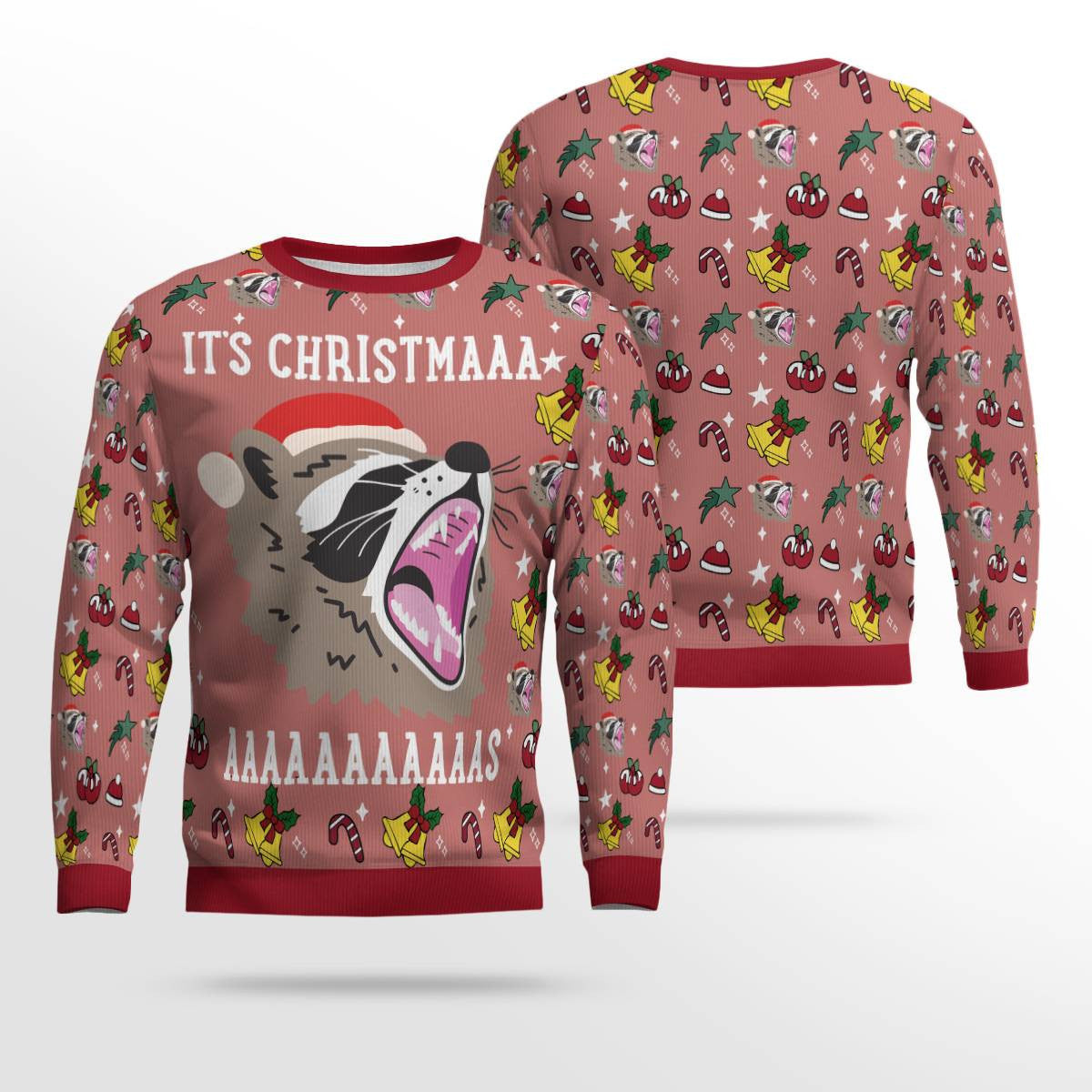 Raccoon It's Christmas Ugly Christmas Sweater Mocha Mousse – Moonbestprint