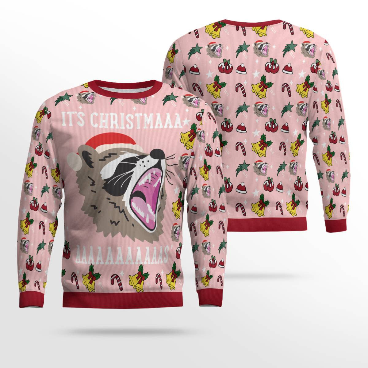 Raccoon It's Christmas Ugly Christmas Sweater Powder Pink – Moonbestprint
