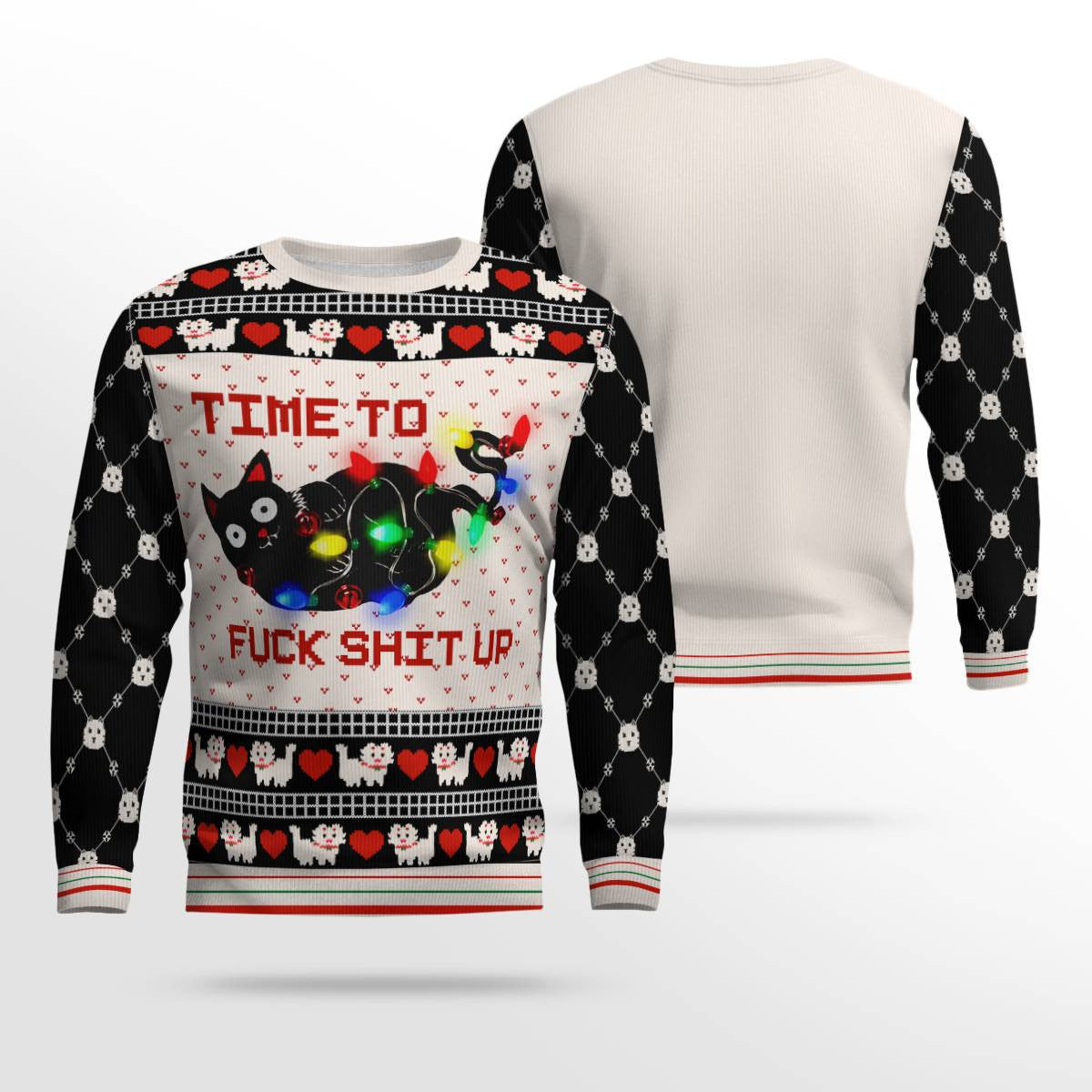 Time to Fuck Shit up Cat Ugly Christmas Sweater Black – Moonbestprint