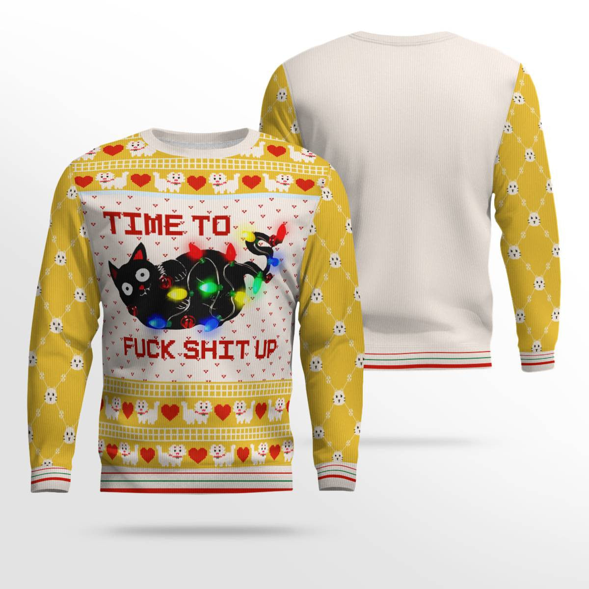Time to Fuck Shit up Cat Ugly Christmas Sweater Gold Metallic – Moonbestprint
