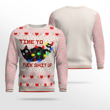 Time to Fuck Shit up Cat Ugly Christmas Sweater Powder Pink – Moonbestprint