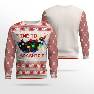 Time to Fuck Shit up Cat Ugly Christmas Sweater Mocha Mousse – Moonbestprint
