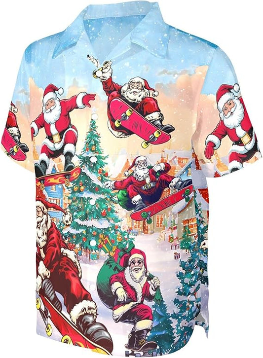 2026 Christmas Santa Claus Skateboarding Holiday Hawaiian Shirt - Moonbestprint