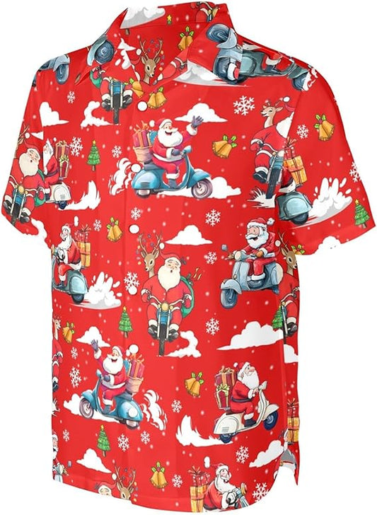 2026 Christmas Jolly Santa on Motorcycle Hawaiian Shirt - Moonbestprint