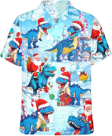 2025 Christmas Santa and Dinosaur Holiday Fun Hawaiian Shirt – Moonbestprint