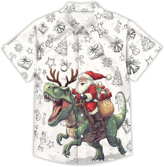 2026 Christmas Santa Claus Riding Dinosaur Hawaiian Shirt - Moonbestprint