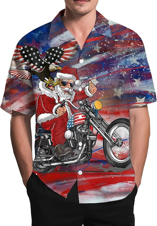 2026 Christmas Playful Santa on Motorcycle Hawaiian Shirt - Moonbestprint