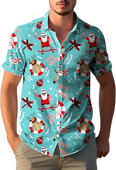 2025 Christmas Jolly Santa with Reindeer Hawaiian Shirt – Moonbestprint
