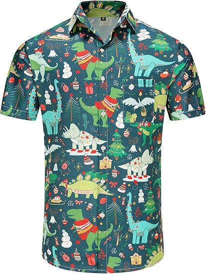 2026 Christmas Dinosaur and Holiday Spirit Hawaiian Shirt - Moonbestprint