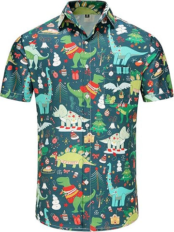 2026 Christmas Dinosaur and Holiday Spirit Hawaiian Shirt - Moonbestprint