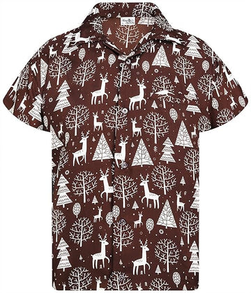 2025 Christmas Santa Tree and Reindeer Hawaiian Shirt Brown – Moonbestprint