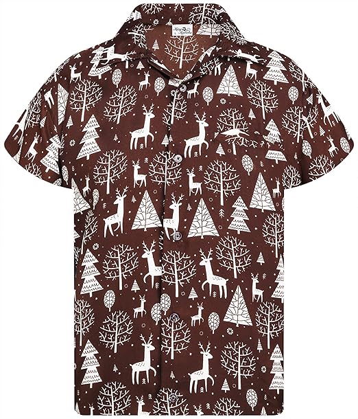 2025 Christmas Santa Tree and Reindeer Hawaiian Shirt Brown – Moonbestprint